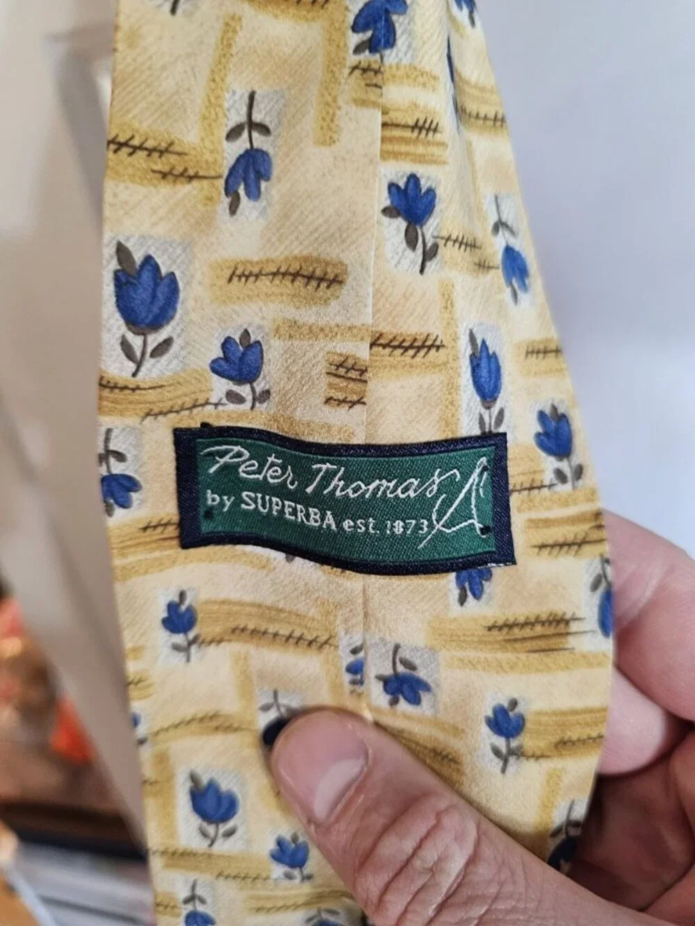 Peter Thomas by Superba Silk Necktie Yellow Blue Floral Print Archival Accessory